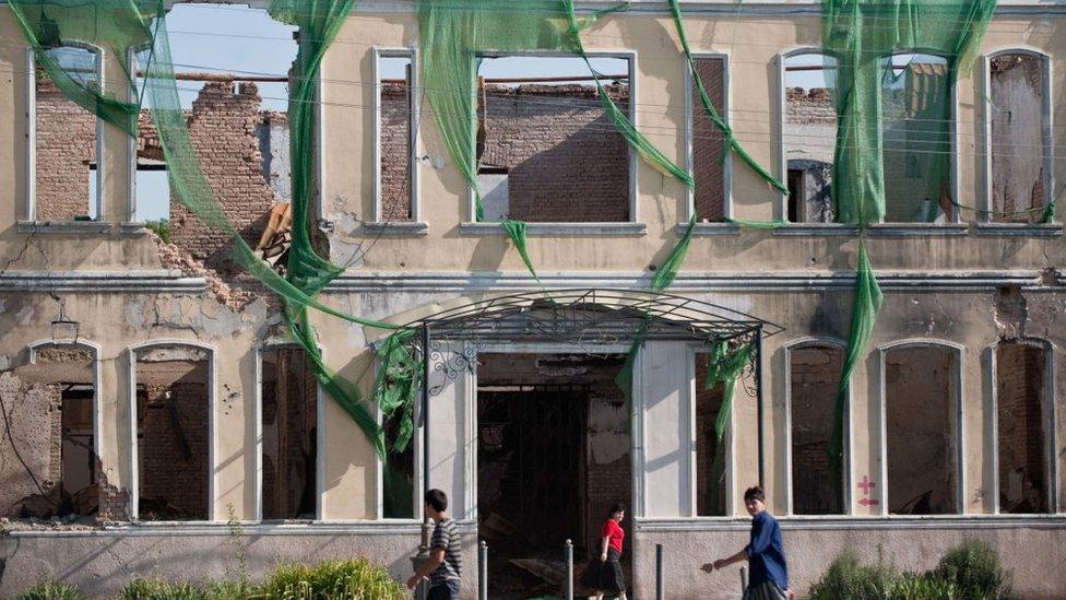 A damaged building in Tskhinvali