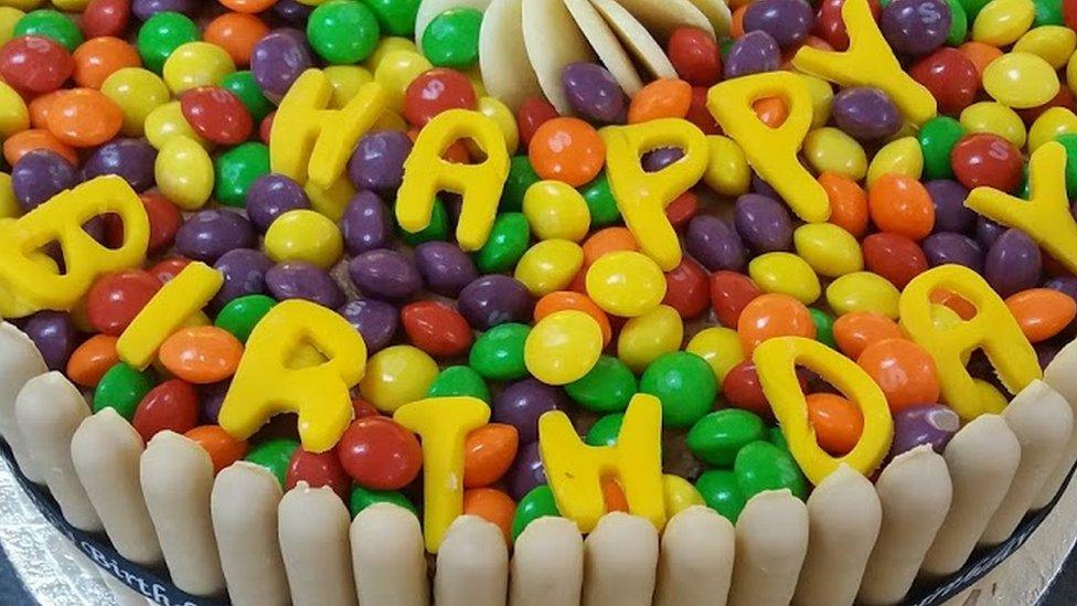 Birthday cake with Skittles