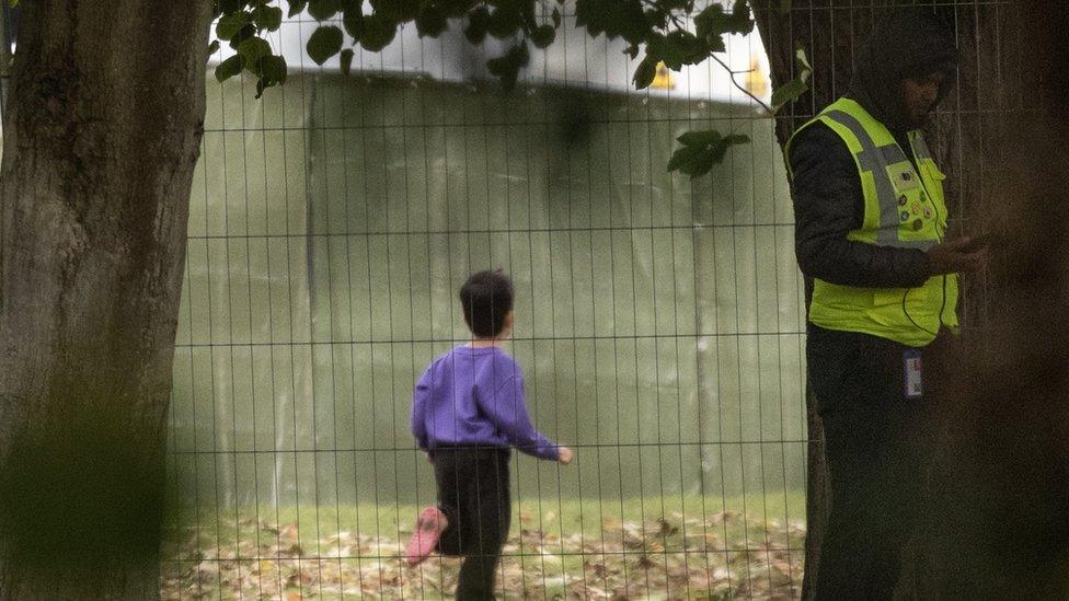 Anonymous shot of a child in the Manston holding facility in Kent