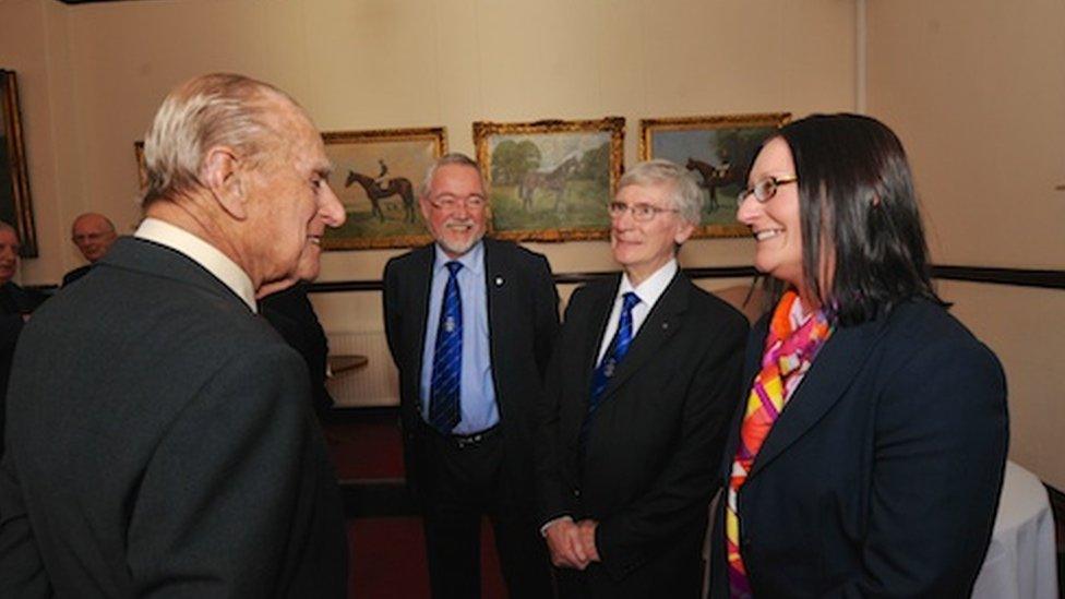 Prince Philip meeting Michelle Tuck, the club's first female committee member during his 2016 visit