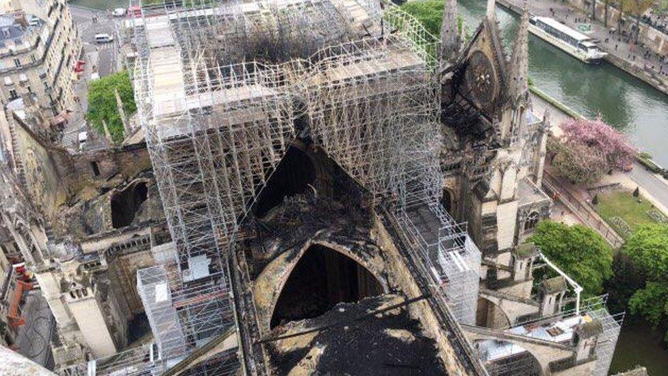 Notre-dame cathedral after it was devastated by fire