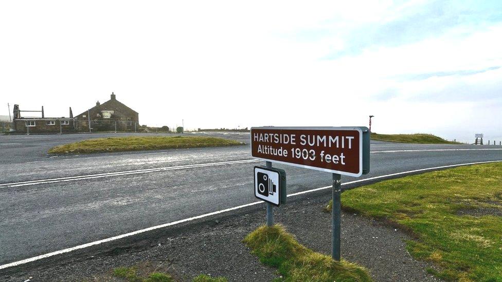 Hartside summit sign and cafe