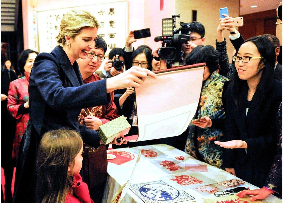 Ivanka Trump (left) attends the Chinese Embassy's New Year reception with her daughter (front left). Washington DC, USA, 1 February 2017.