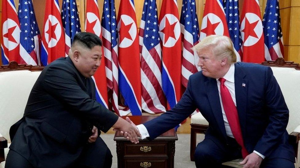 U.S. President Donald Trump shakes hands with North Korean leader Kim Jong Un as they meet at the demilitarized zone separating the two Koreas, in Panmunjom, South Korea, June 30, 2019.