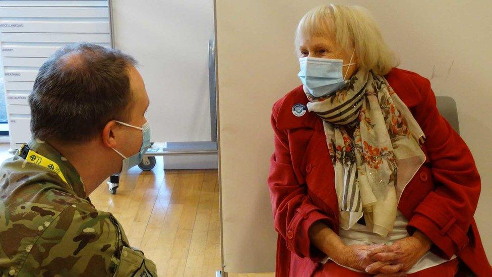 Gorseinon mass vaccination centre is one of three in the Swansea Bay health board area to open so far - Phyllis Reece has had her first dose