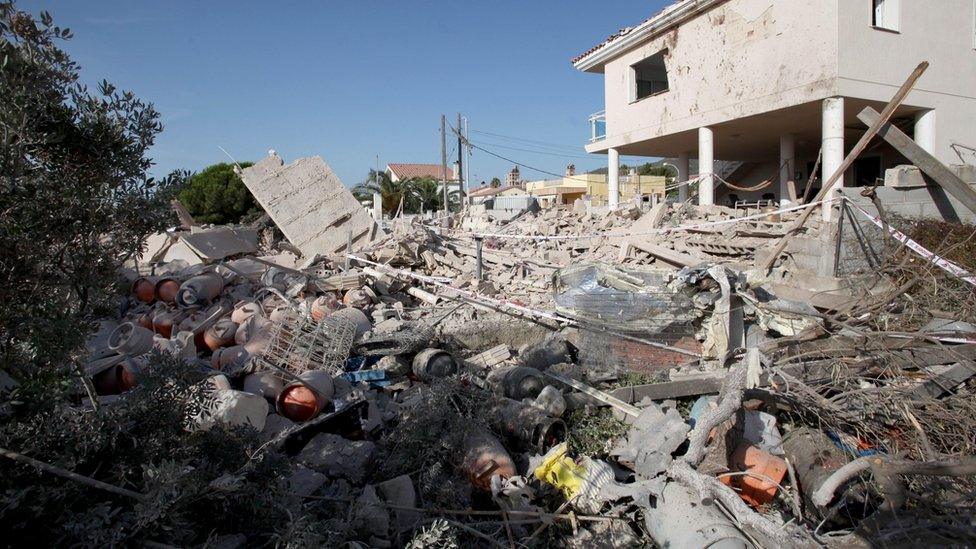 General view of the debris of a house after it collapsed last night due to a gas leak explosion in the village of Alcanar, Catalonia, northeastern Spain, 17 August 2017