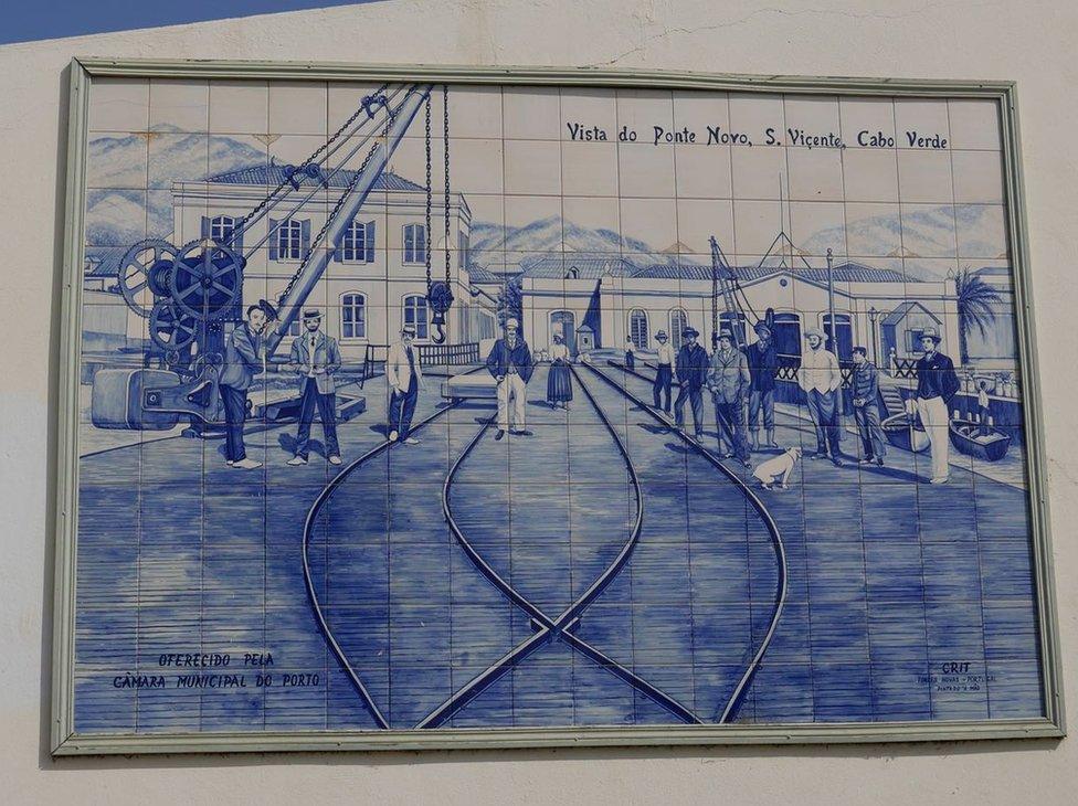 Tiles at municipal market, Mindelo, island of Sao Vicente.