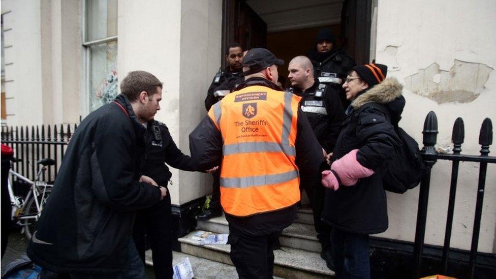 People leaving the £15 million Grade II listed mansion on Belgrave Place