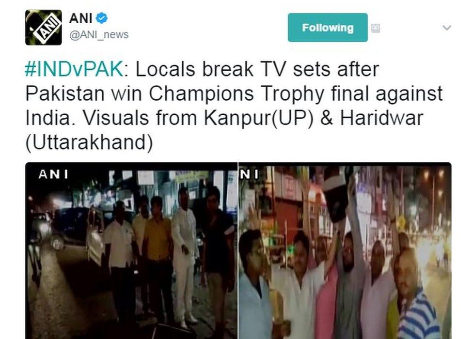 #INDvPAK: Locals break TV sets after Pakistan win Champions Trophy final against India. Visuals from Kanpur(UP) & Haridwar (Uttarakhand)