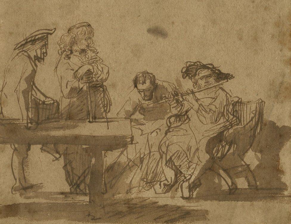 Rembrandt's Group of Musicians Listening to a Flute Player