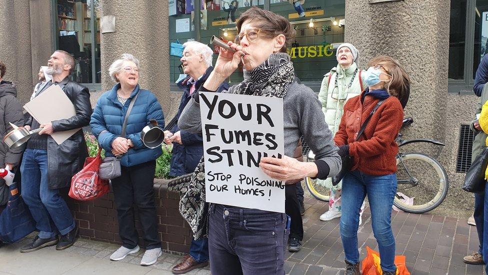 Barbican residents protesting outside Cromwell Tower, which is opposite Linklaters' offices