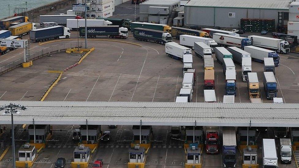 Lorries queuing at the Port of Dover