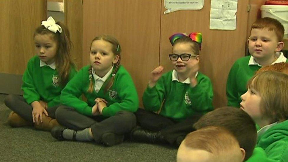 Pupils at Burlais Primary School