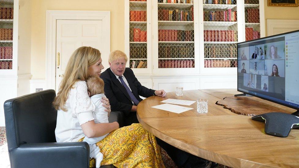 Carrie and Boris Johnson and their son Wilfred