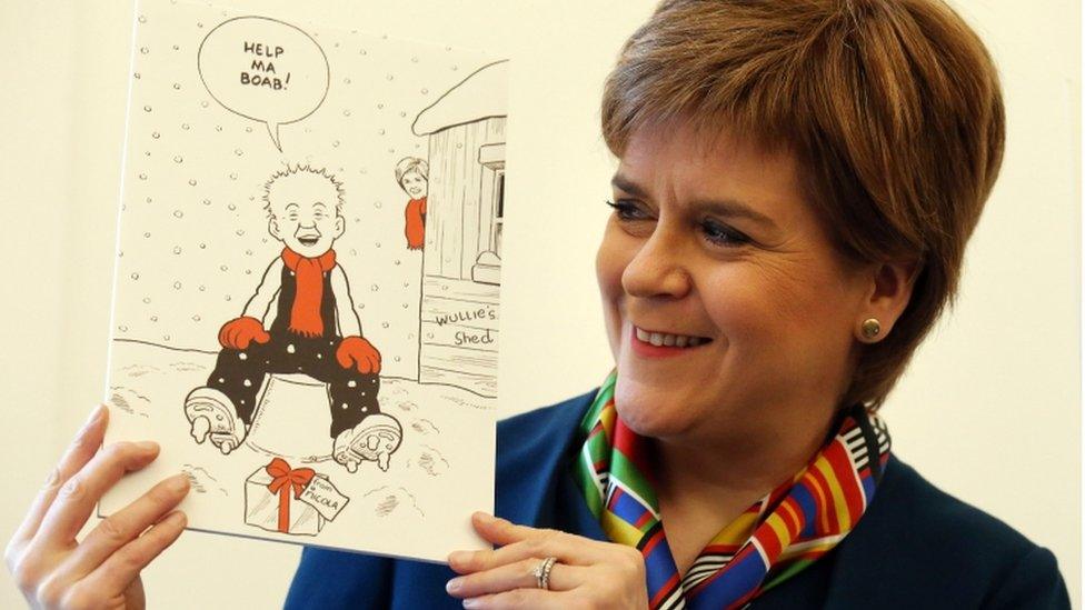 Nicola Sturgeon and her "Oor Wullie" Christmas card