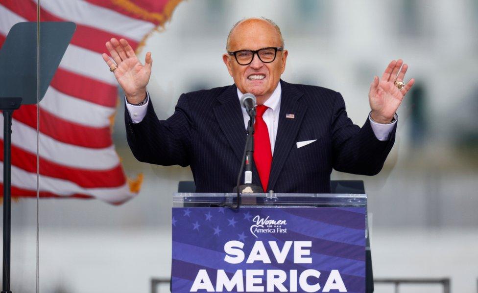 Rudy Giuliani speaks at a pro-Trump "Save America" rally to contest the certification of the election results, Washington, January 6, 2021