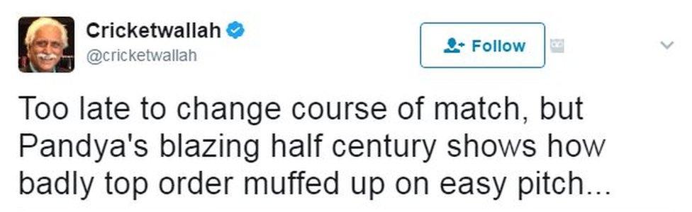 Too late to change course of match, but Pandya's blazing half century shows how badly top order muffed up on easy pitch...