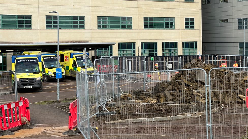 Building work alongside ambulances outside Swindon's emergency department