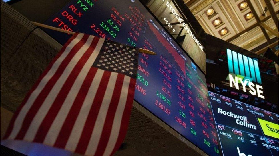 Signs on trading NYSE trading floor