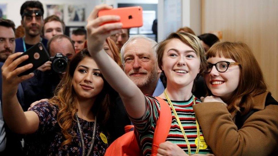 Jeremy Corbyn with young supporters