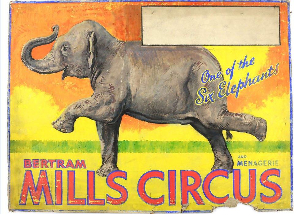 Bertram Mills Circus poster featuring an elephant