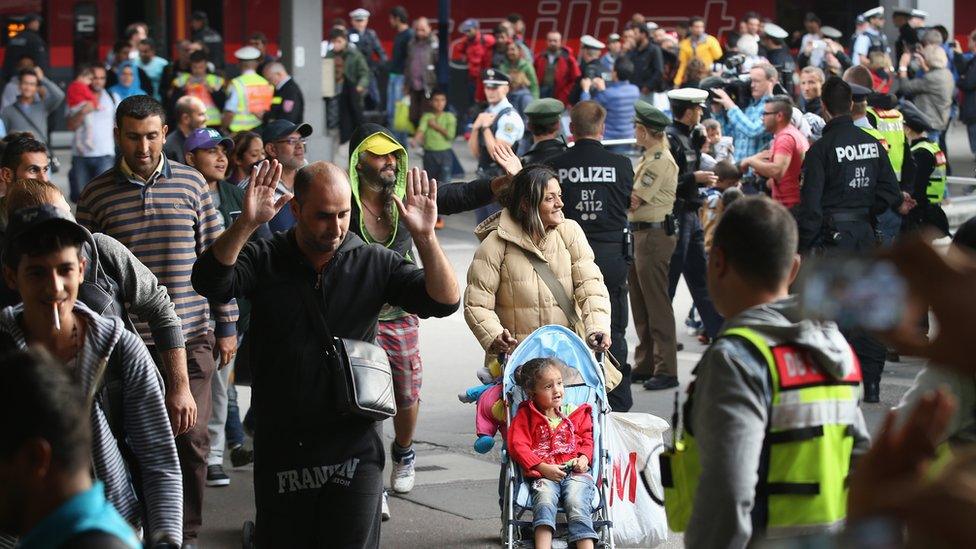 Migrants arriving at Munich Hauptbahnhof