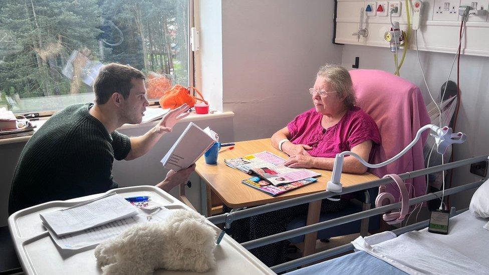 Stroke patient Jacqueline Matthews with actor Adrian Bridle