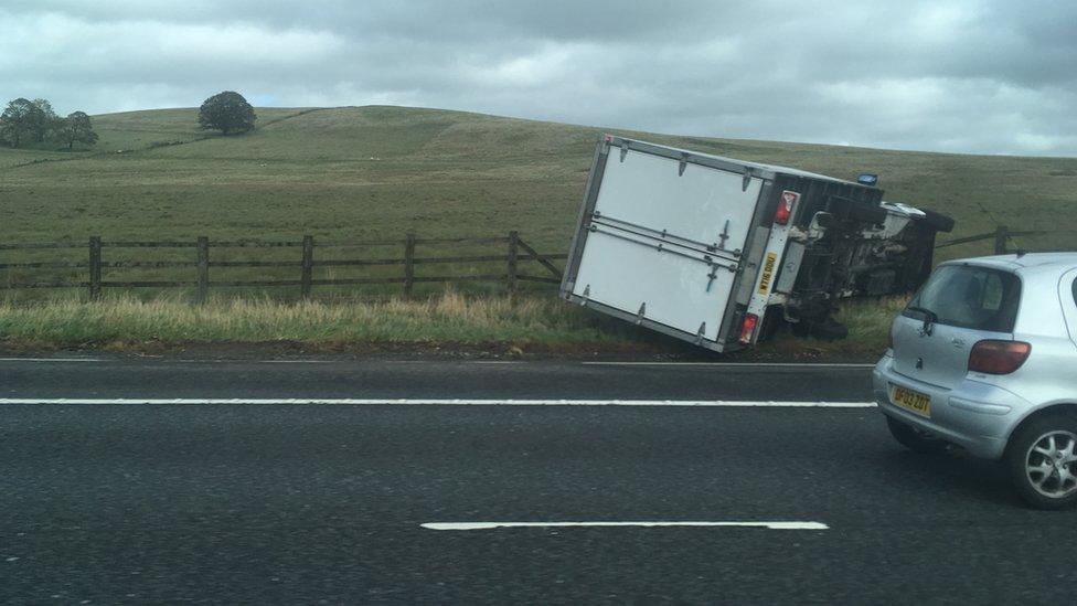 Lorry overturned on the M74