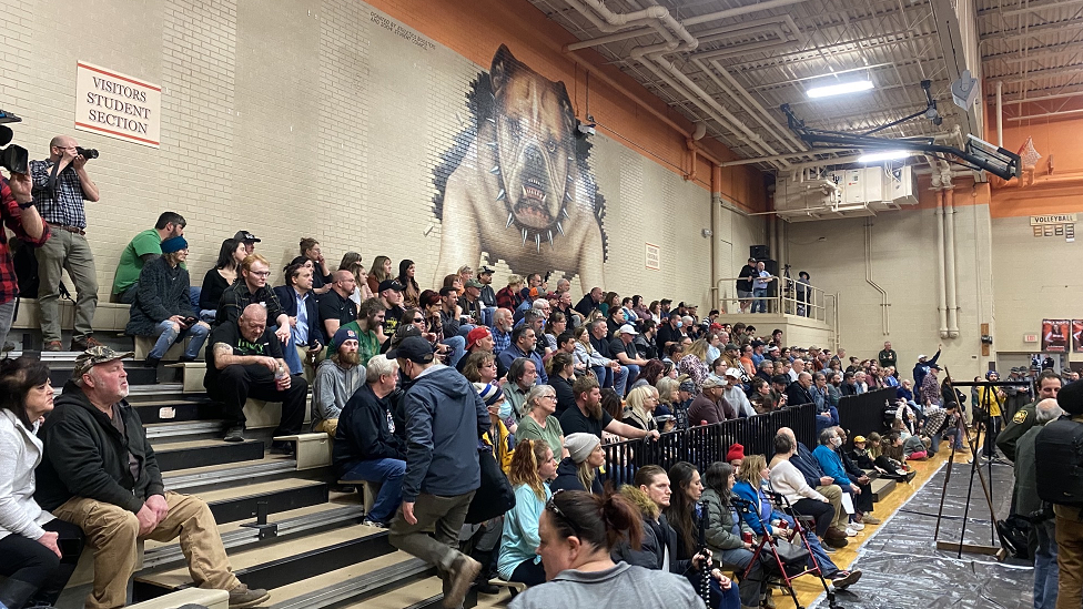 The people of East Palestine, Ohio gathered in a high school gymnasium to voice their anger