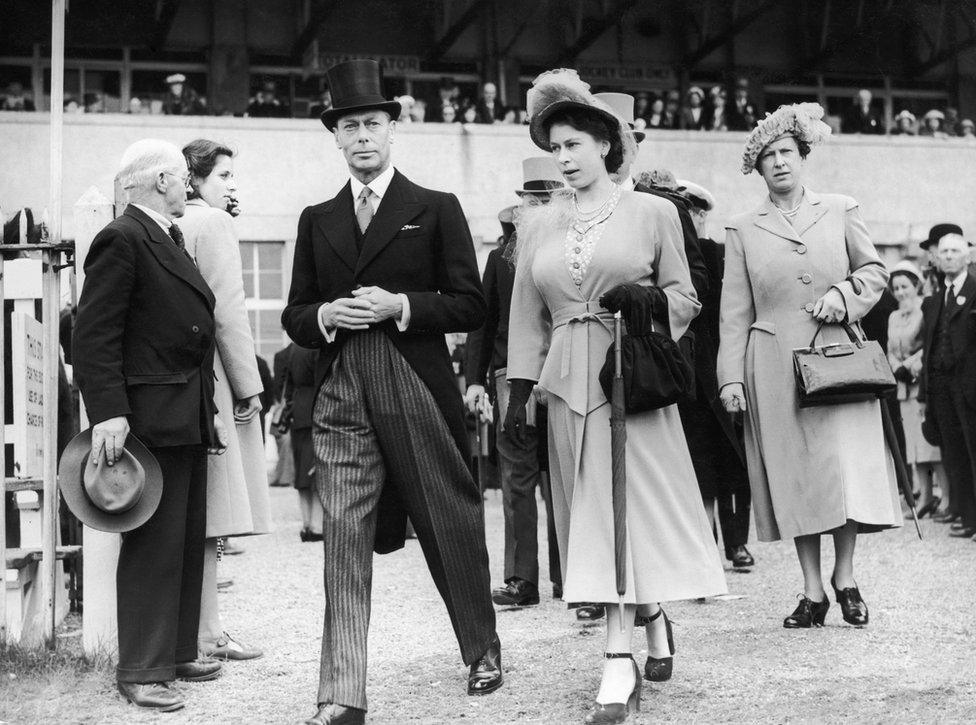 Princess Elizabeth leaves the Royal Box after the Epsom Derby on 5 June 1948