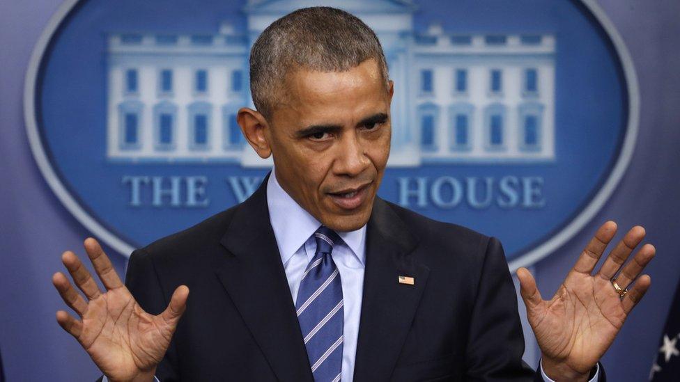 In this Friday, Dec. 16, 2016, file photo, President Barack Obama speaks during a news conference in the briefing room of the White House in Washington.