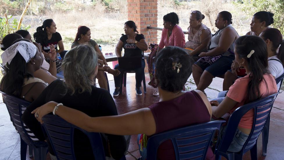 Leaders of the City of Women gather in their community centre on 20 January, 2020 near Turbaco, Colombia.