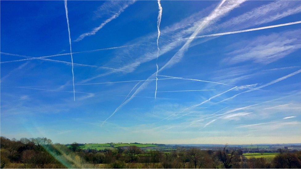 Wonderful geometric vapour trails over Oxfordshire this Mother's Day afternoon