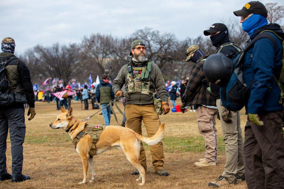 Members of the Oath Keepers were seen in groups at the Capitol riot