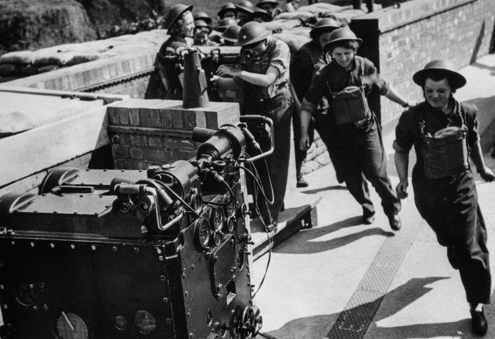 Women soldiers in training during the Battle of Britain.