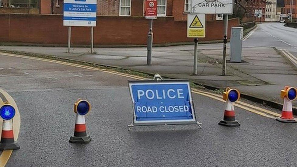 The cordoned off entrance to St John's car park