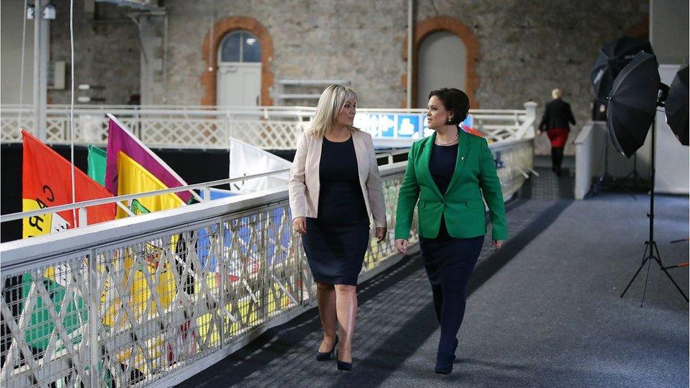 Michelle O'Neill and Mary Lou McDonald at the ard fhéis in Dublin