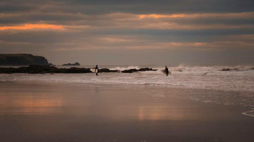 The sun setting over Freshwater West, Pembrokeshire, taken by Mandy Llewellyn