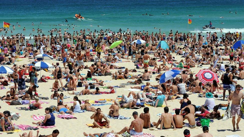 Beachgoers at Bondi Beach in Sydney