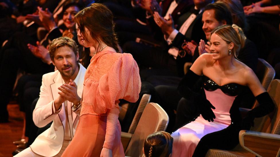 Ryan Gosling, Emma Stone and Margot Robbie at the Baftas