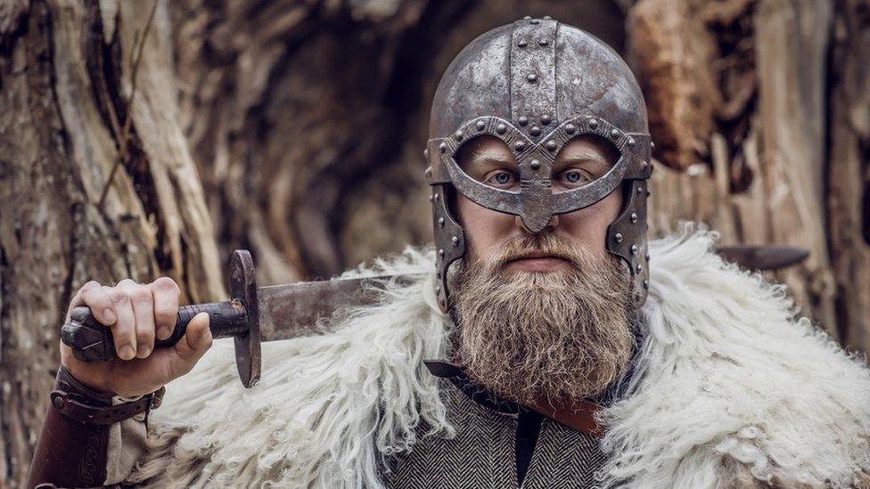 Person dressed as a viking