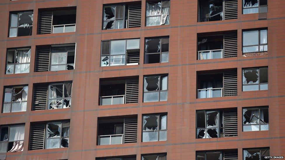 Windows shattered in Tianjin (13 August 2015)