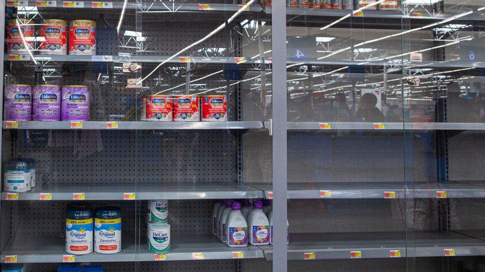 Empty infant formula shelves