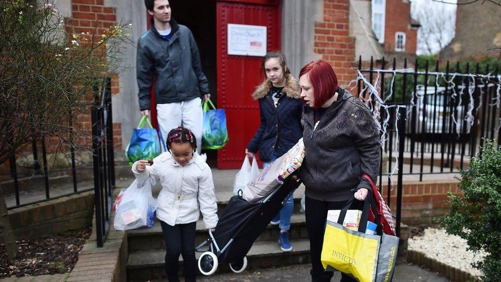 family at food bank