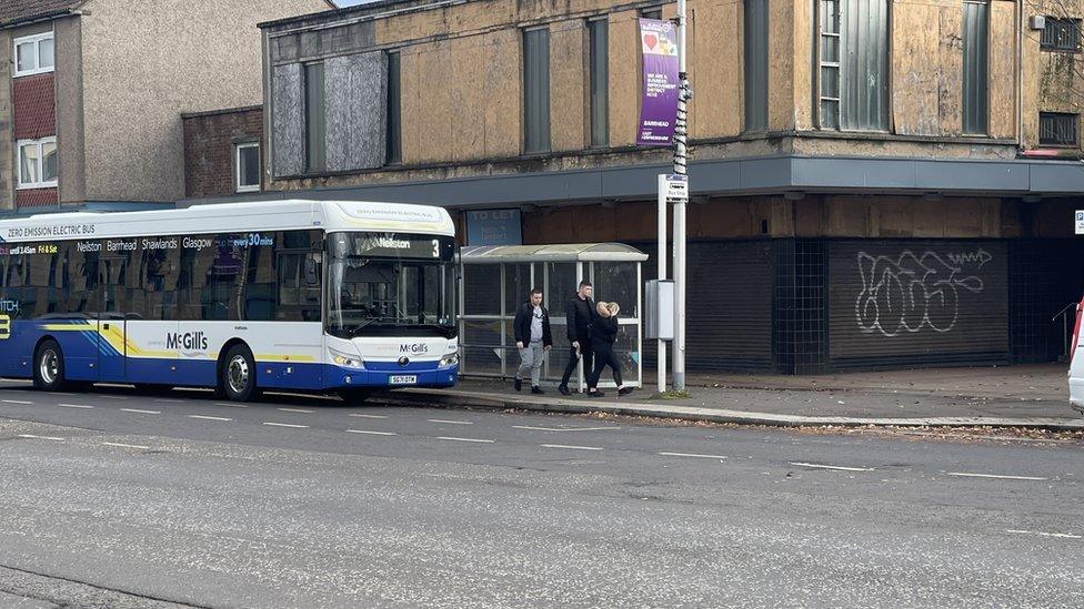 McGills bus stopped on Main St Barrhead