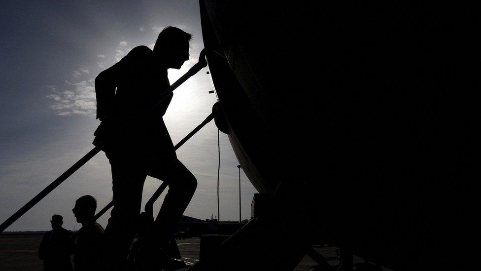 US Secretary of State Antony Blinken boards a military transport aircraft en route to Iraq