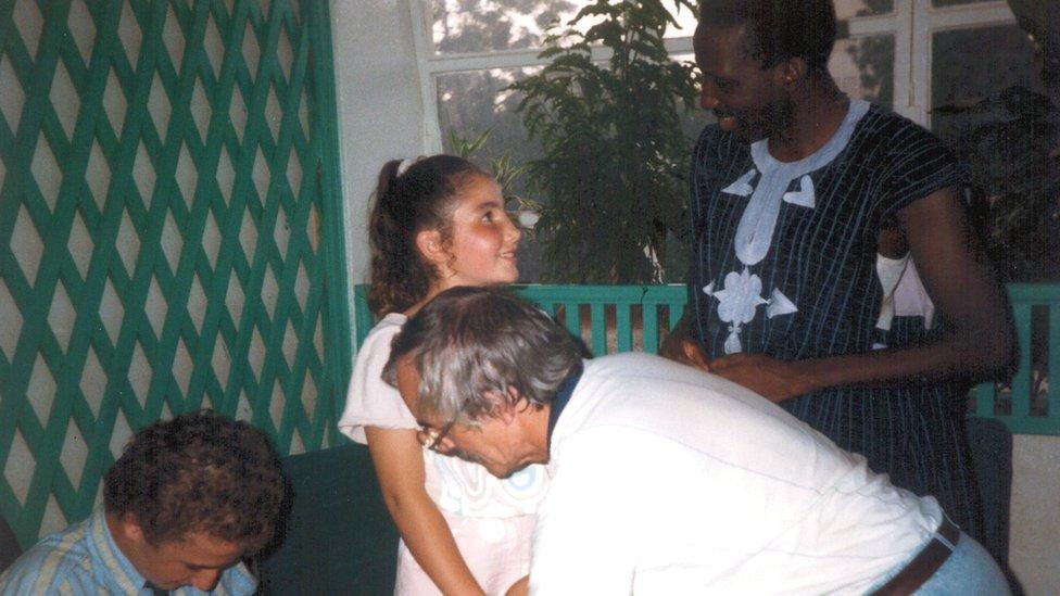 Becky Branford (top middle) meets President Thomas Sankara in Ouagadougou in 1986