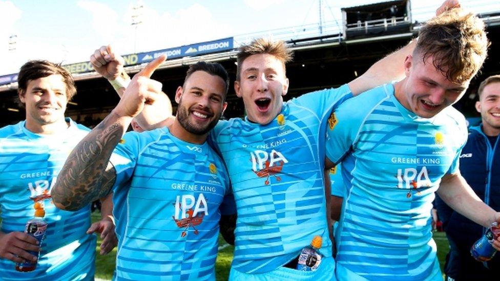 Worcester's last-minute matchwinner Ted Hill was mobbed after the second of his two tries at Welford Road