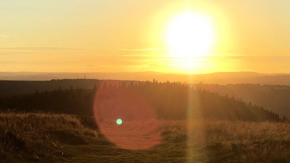 Sunset seen from Twmbarlwm Iron Age hill fort