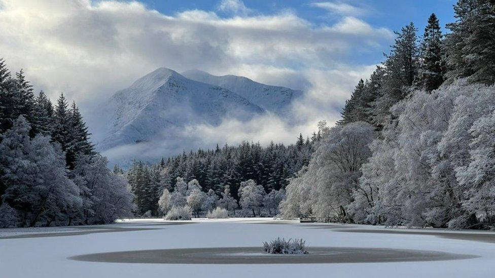 A snowy, frosty loch